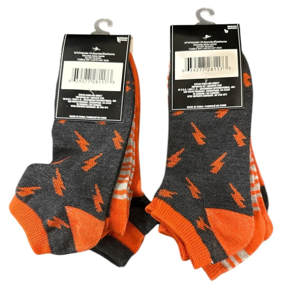 Kids' Fashion Socks - Orange and Gray - NWT - Size 9-11 - 6 Pairs - Lightning